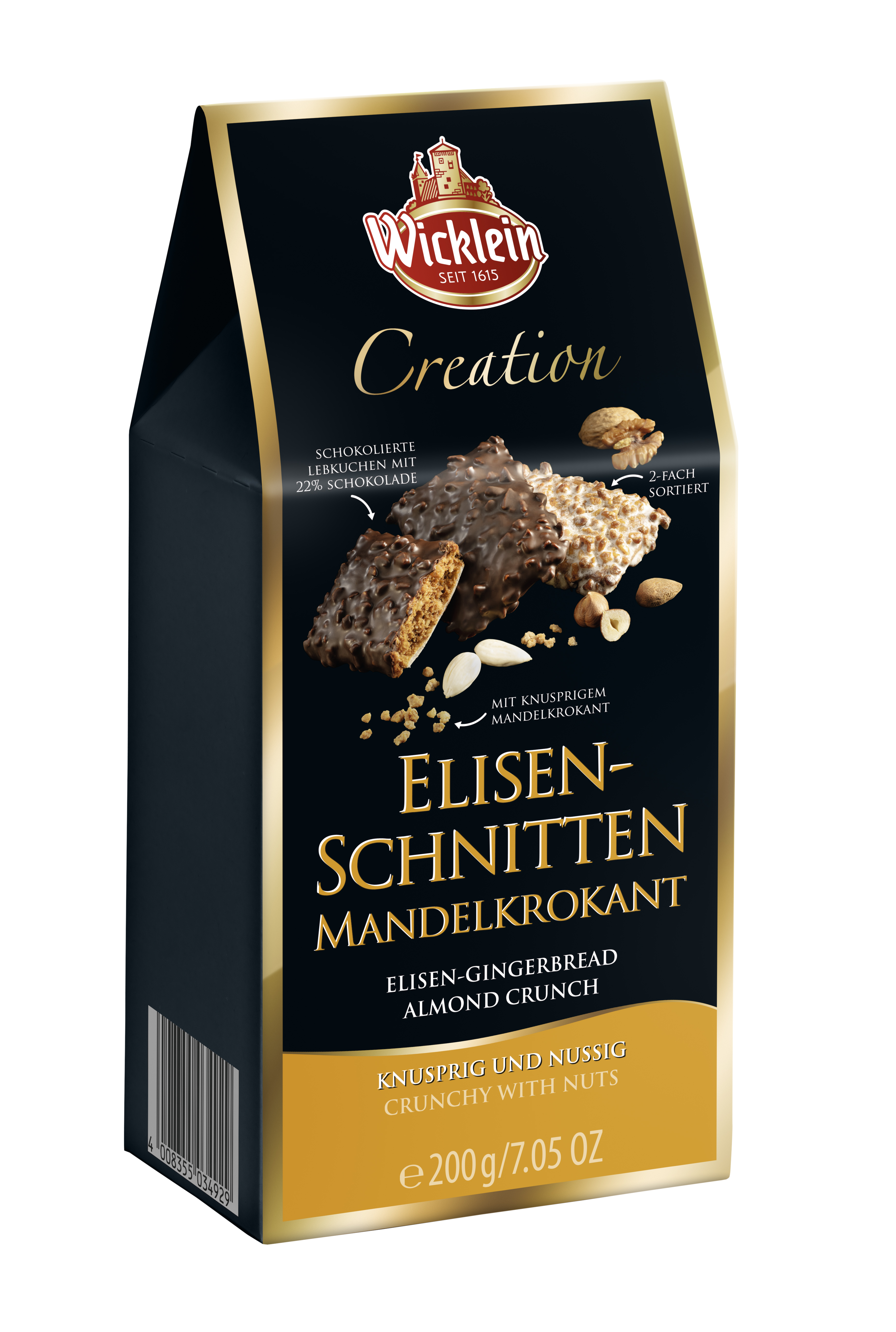 Nuremberg Elisen-Gingerbread cookies with 30 % nuts and almonds; with 22 % chocolate at chocolate coated gingerbread