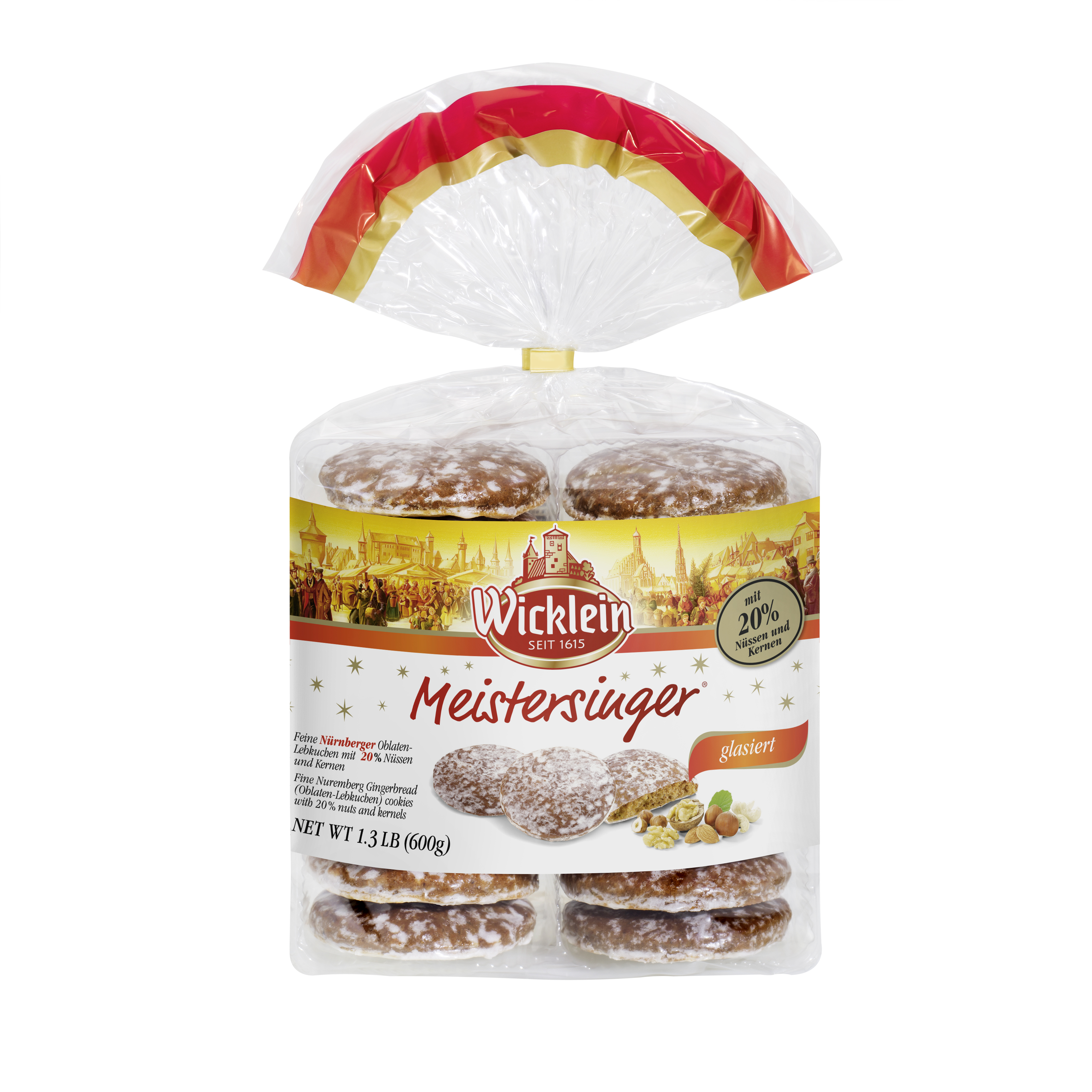 Fine Nuremberg Gingerbread (Oblaten-Lebkuchen) cookies with 20 % nuts and kernels